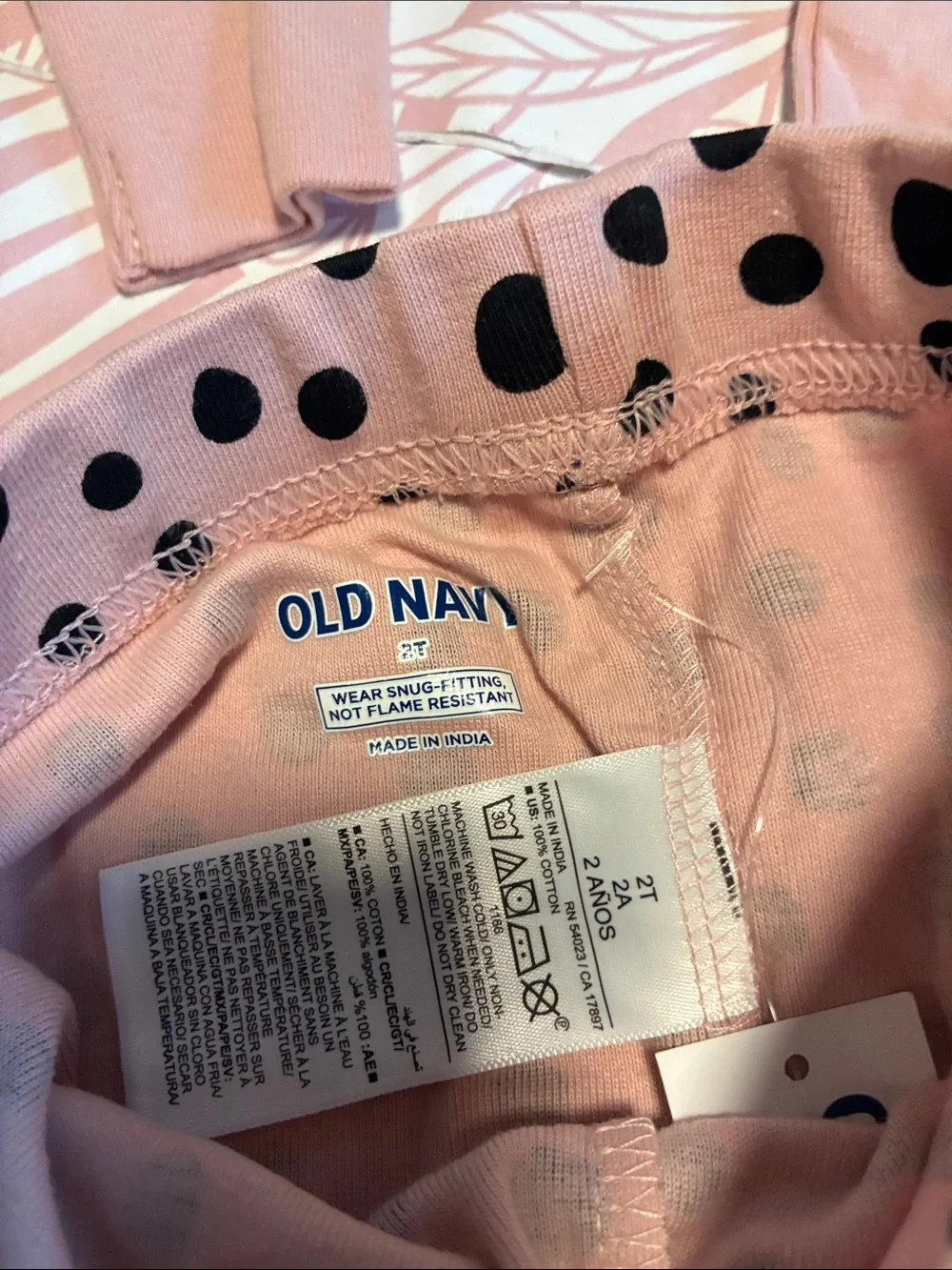 Old Navy Pink Leopard Face Pajama Set with Black Polka Dots